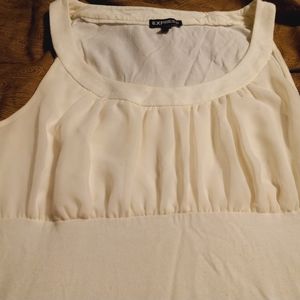 Express off-white sleeveless shell with gathered crepe bodice